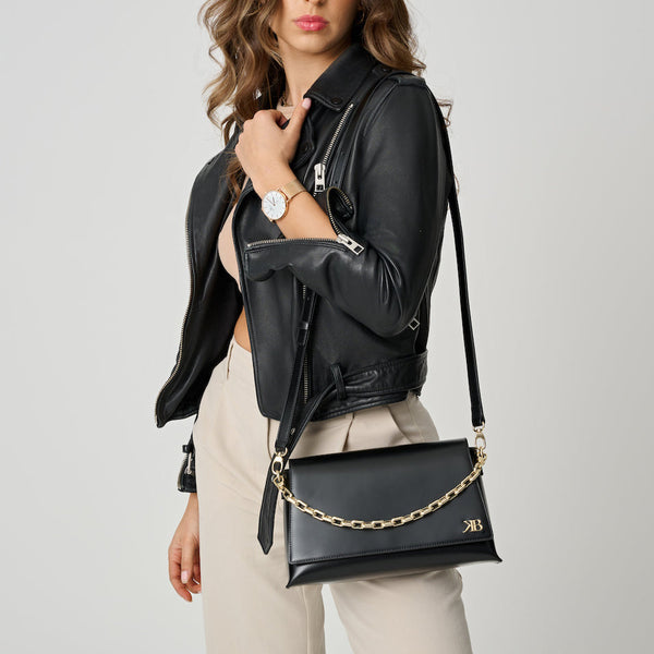 Madeleine Black Box Calf Leather Bag