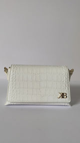 Maddy White Croc Embossed Leather Bag